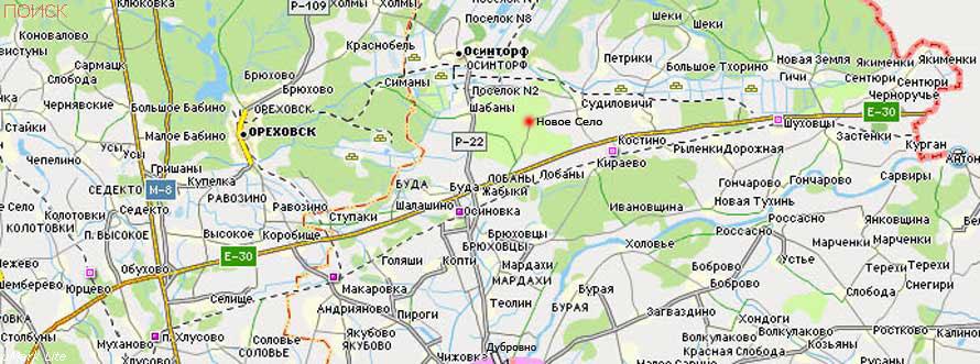 Современная белорусская карта района Осинторф, Шабаны, Новое Село